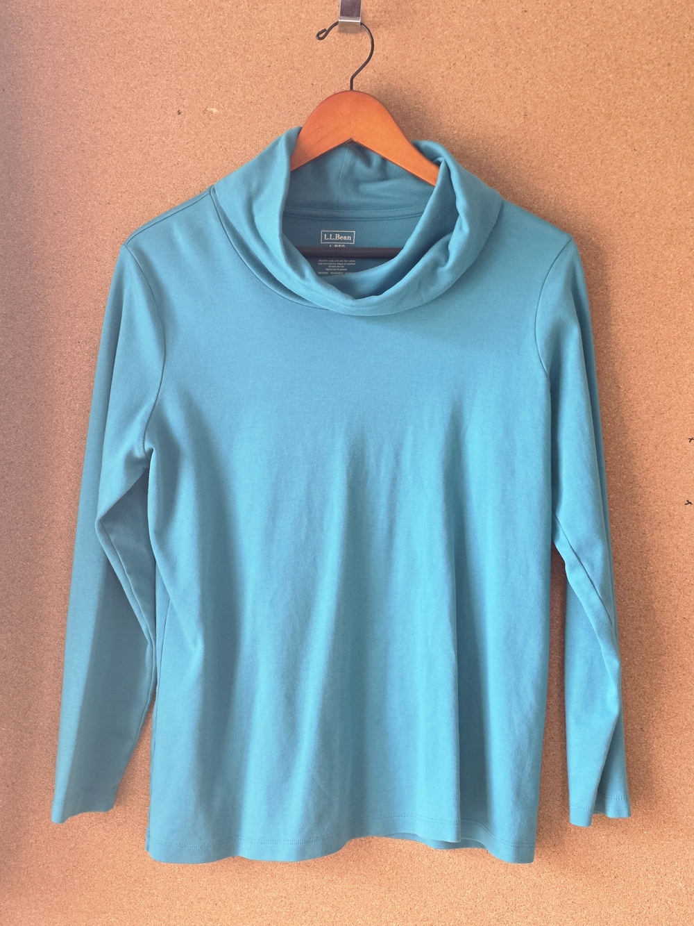 L.L. Bean Teal Blue Supima Cotton Cowl Neck Turtleneck Top Size  L REG